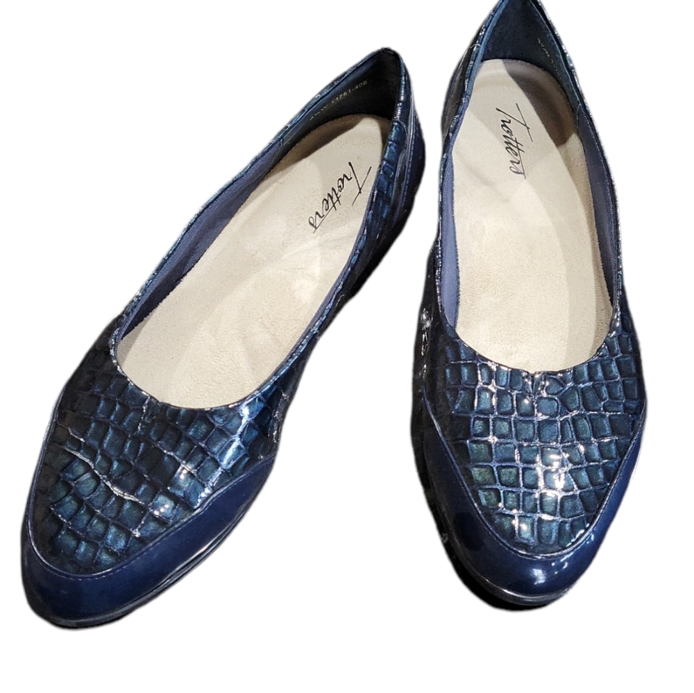 Trotters Lea Blue Patent & Croc Dress Loafers Flats Shoes 8.5 W